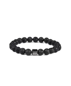 Edelsteen Aroma Armband - Lavasteen met grijze kraal- mannen